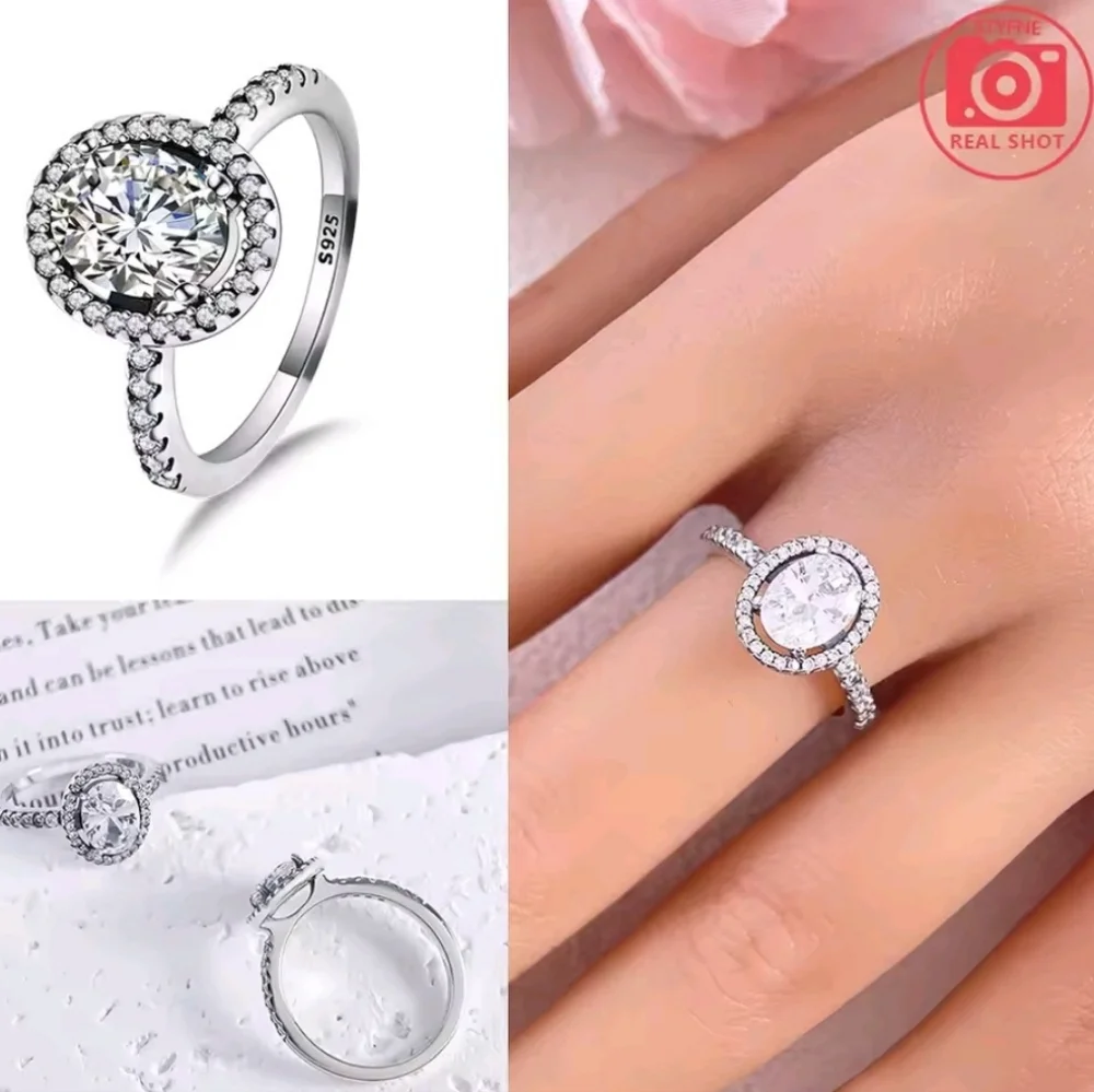 Elegant 925 Silver Diamond Halo Wedding Ring Sz 6